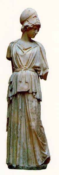 ATENEA (copia de s. I d.C. de un original griego del s. V a.C. de Mirón. Encontrada en los jardines de Luculo en Roma). Museo Liebighaus, Frankfurt.